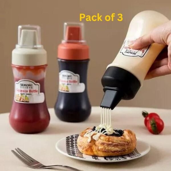 3 Pcs Squeeze Ketchup Bottle,portable Sauce Bottle With Lid Five Holes - Image 2