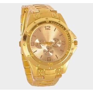 Golden Stone Studded Diamond Wrist Watch For Boys