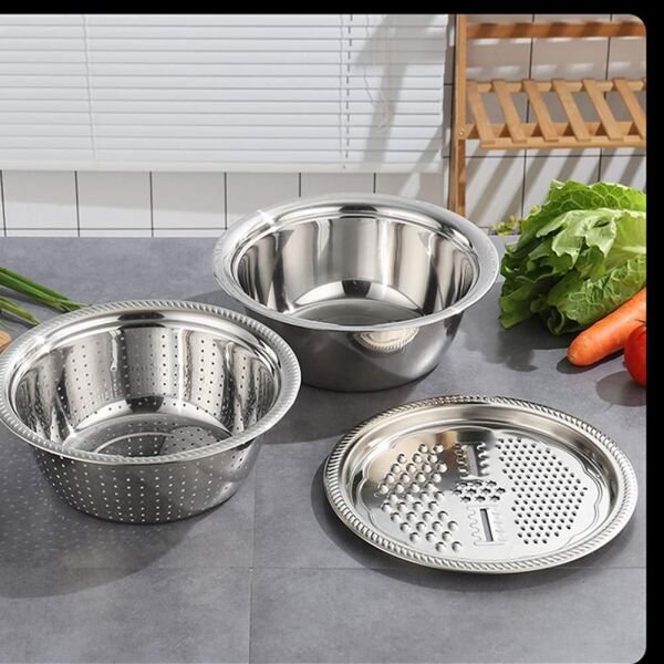 3 In 1 Multifunctional Grater Basin Stainless Steel Colanders Set - Image 2