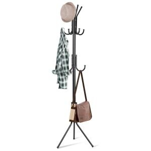 6 Hook Coat Hanger Clothes Stand Hanging Pole Wrought Iron Rack Standing Shelf Unit For Home, Bedroom Space