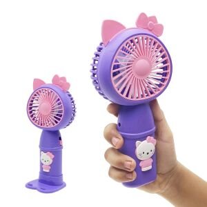 Portable Handheld Fan With Light And 2 Speed Mode Battery Operated Fan With Base Stand Usb Charger