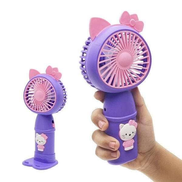 Portable Handheld Fan With Light And 2 Speed Mode Battery Operated Fan With Base Stand Usb Charger
