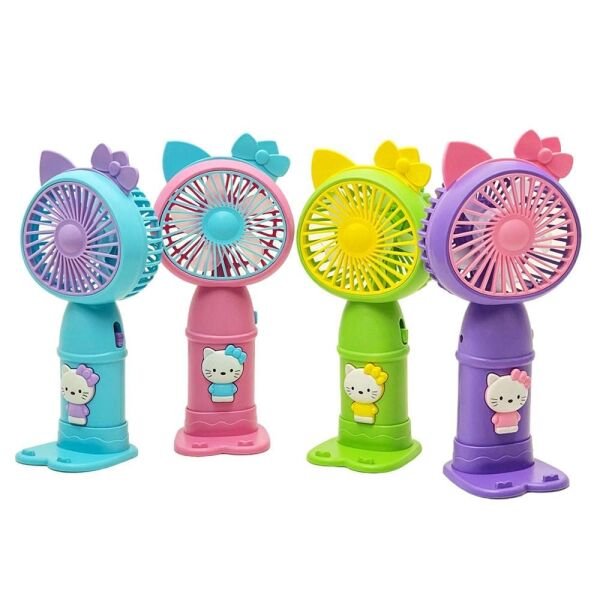 Portable Handheld Fan With Light And 2 Speed Mode Battery Operated Fan With Base Stand Usb Charger - Image 3