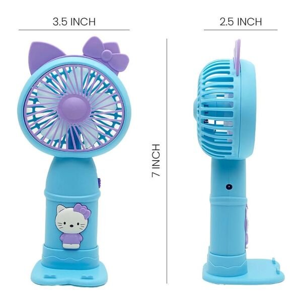 Portable Handheld Fan With Light And 2 Speed Mode Battery Operated Fan With Base Stand Usb Charger - Image 2