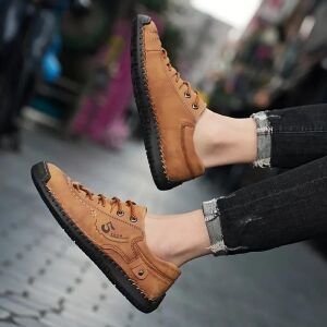 Mens Casual Leather Tan Shoes Lightweight