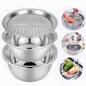 3 In 1 Multifunctional Grater Basin Stainless Steel Colanders Set