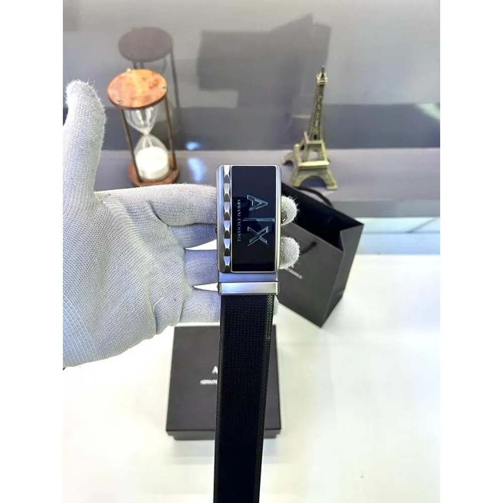 Comfortable Armani Exchange Belt Auto Lock Black Silver For Men (SW222) - Image 3