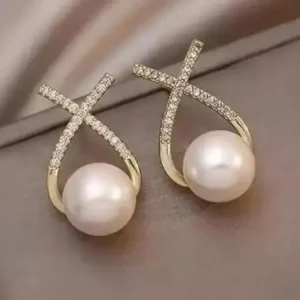 Korean Studded Cross Pearl Stud Earrings