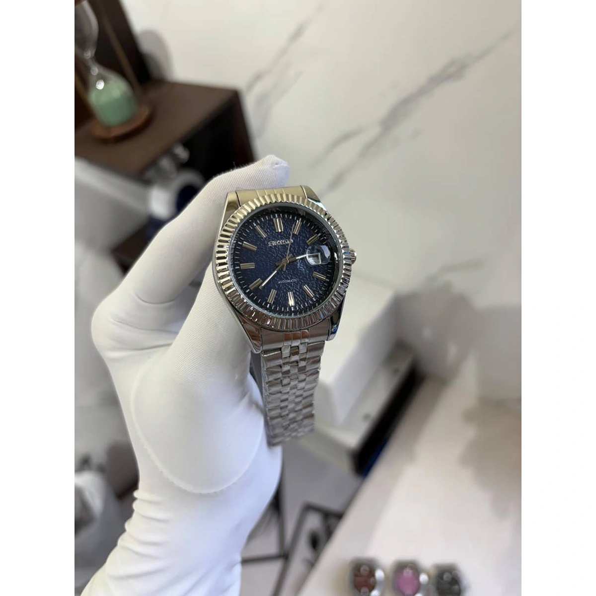 Premium Seiko Date Just Watch Blue Texture For Men (SOS09) - Image 3