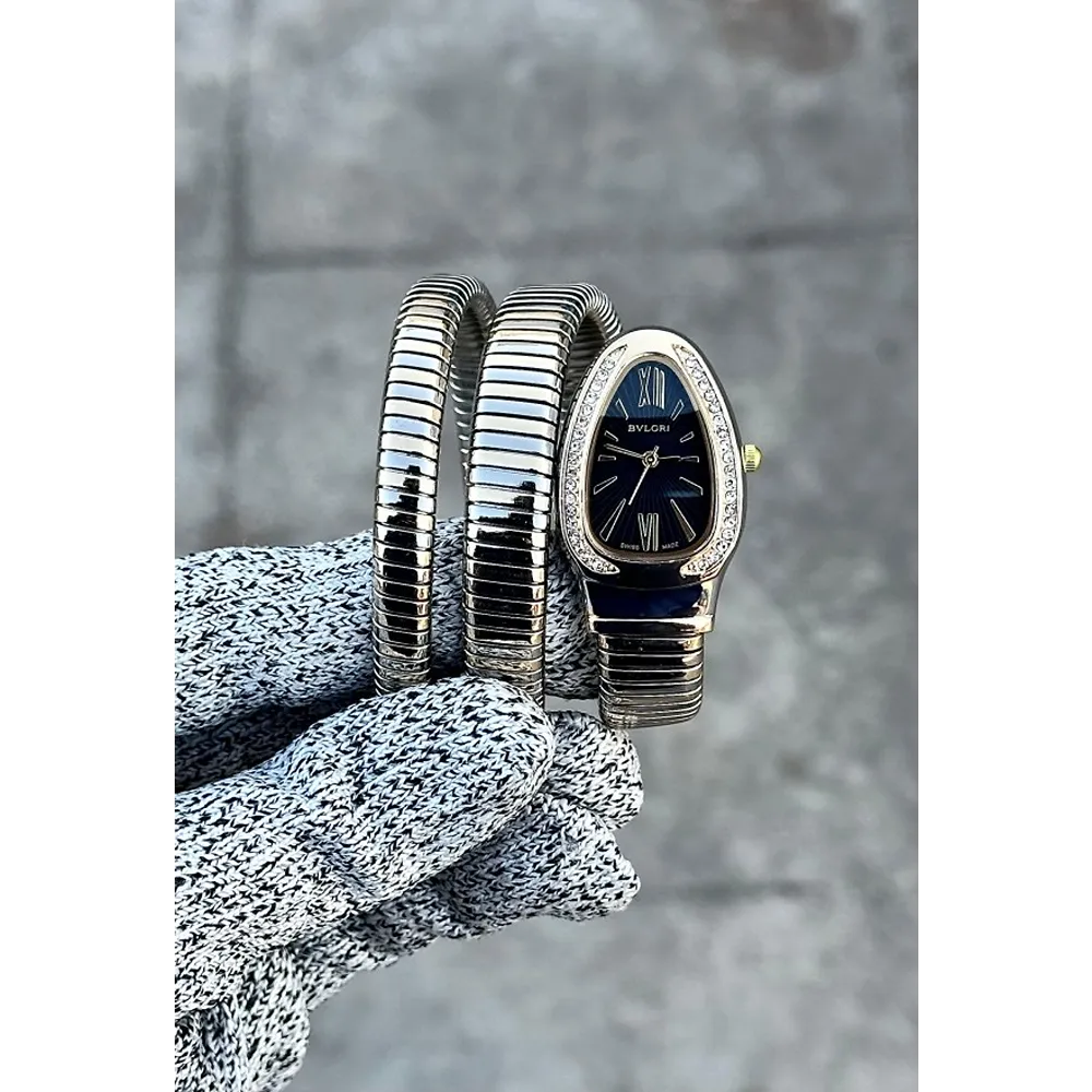 Bvlgari Watch Serpenti Tubogas Gold Diamond Two Tune Black Dial For Women (SW413) (Copy)