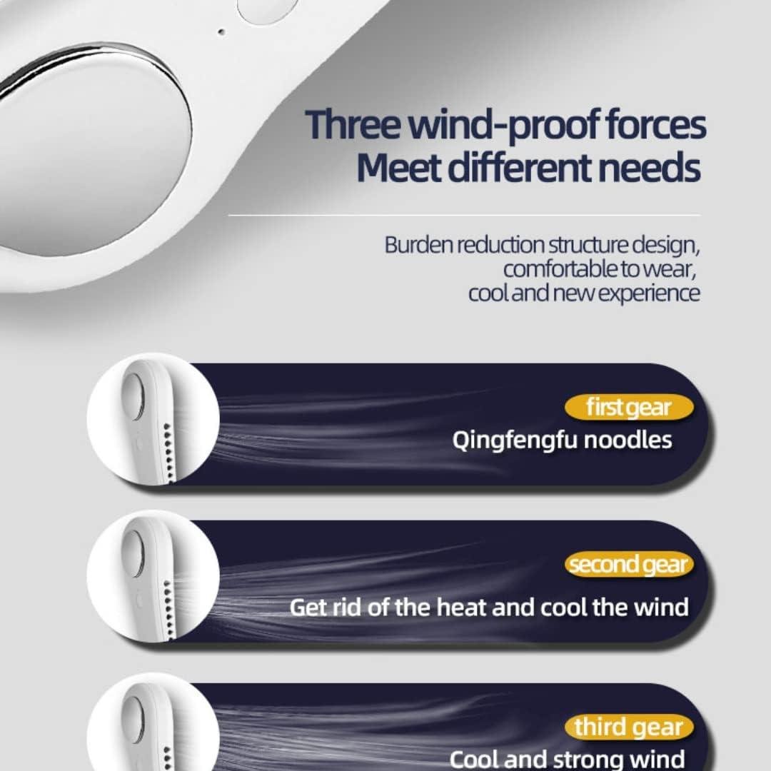 Portable Neck Fan, Hands Free Wearable Bladeless Fan, Ultra Light Rechargeable Mini USB Fan for Travel/Home/Office, 3 Speeds - Image 3
