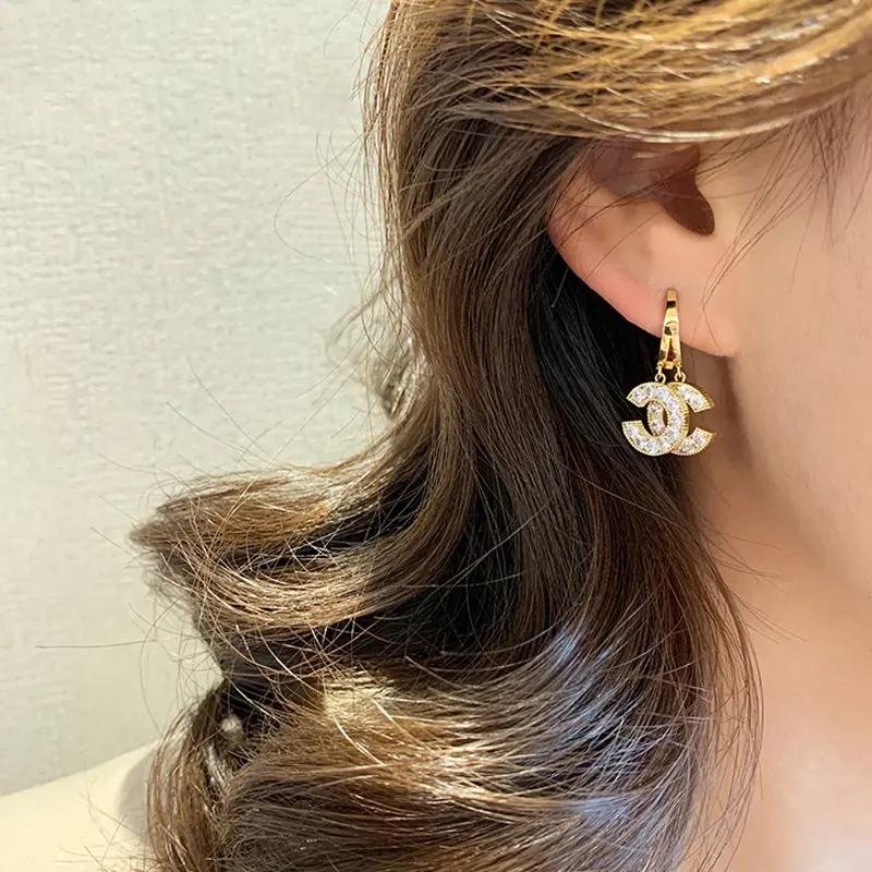 Avr Jewels Gold Plated Hoop Double C Drop Earring For Girls And Women - Image 3