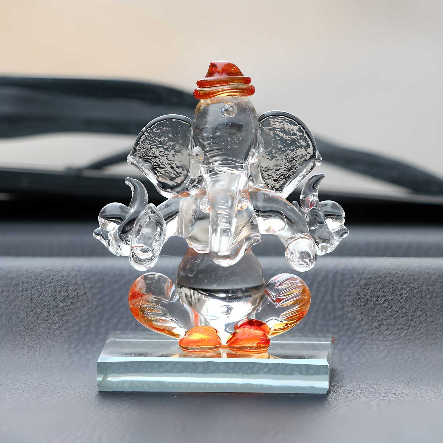CraftIndia Orange and Transparent Double Sided Crystal Car Ganesha Showpiece - Image 2