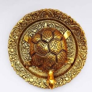 Tortoise On Glass Plate With Golden Border Vastu Yantra Showpiece