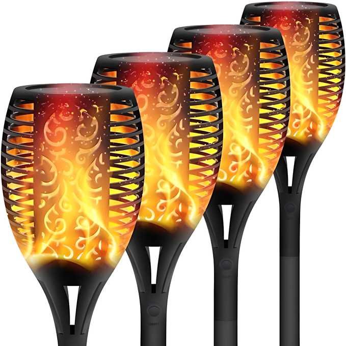 Solar Lights Outdoor Waterproof Dancing Fire Mashaal Flame Torch 96 LED Lantern Landscape Decoration Lighting Auto On/Off for Garden Balcony Driveways ( Pack of 1)