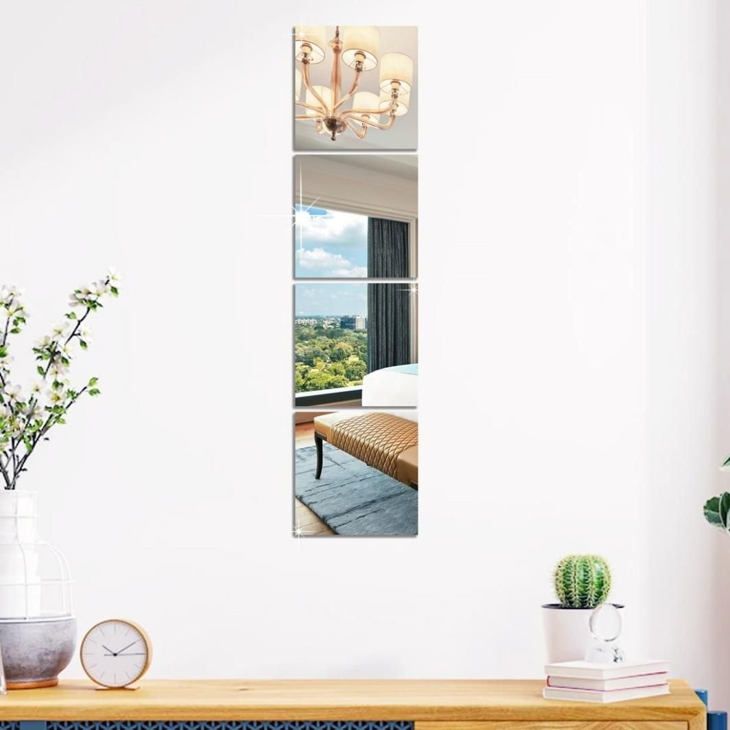 4 Big Square Silver 3D Acrylic Mirror Wall Sticker - Image 2