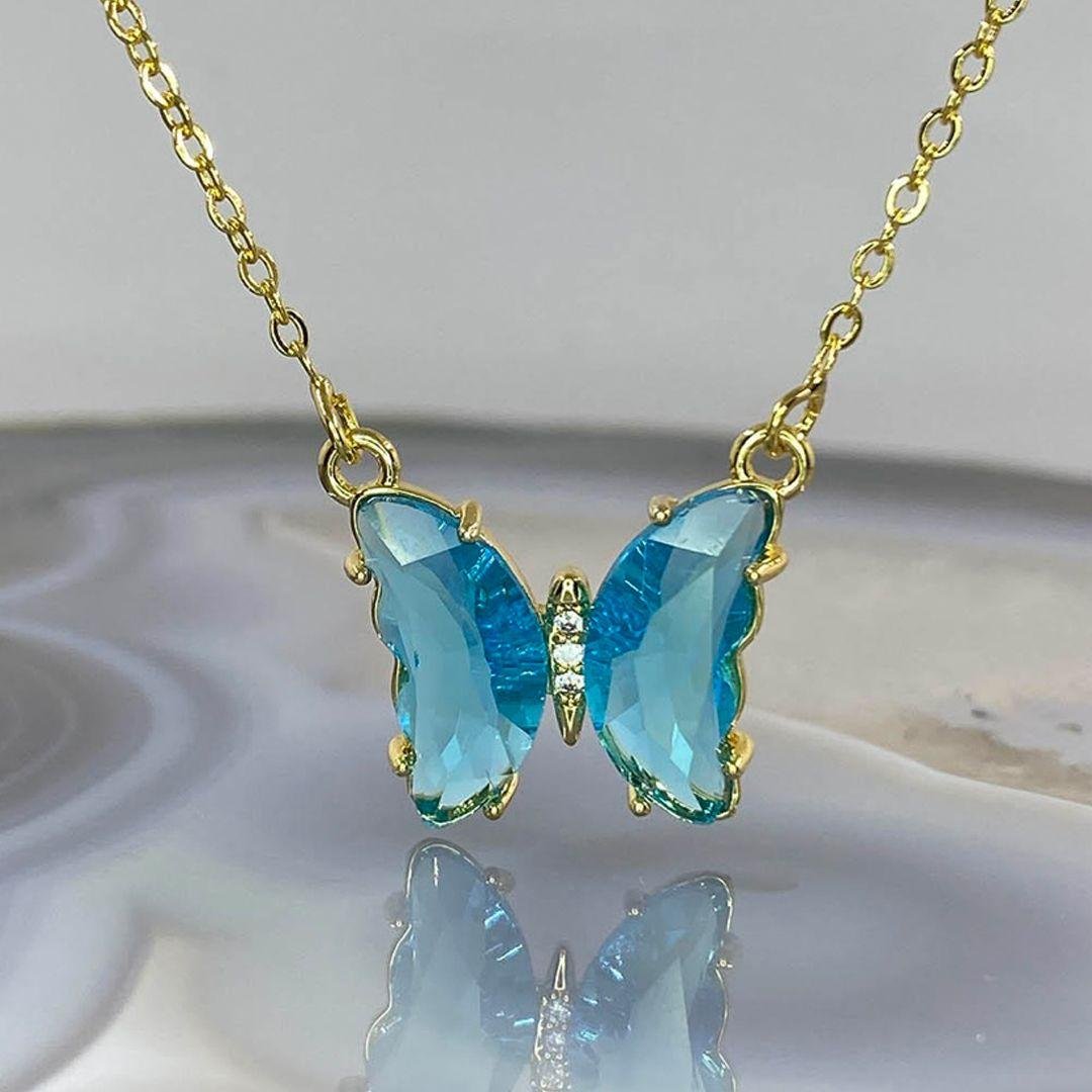 AVR Jewels pretty blue crystal butterfly pendant necklace for women and Girls - Image 3