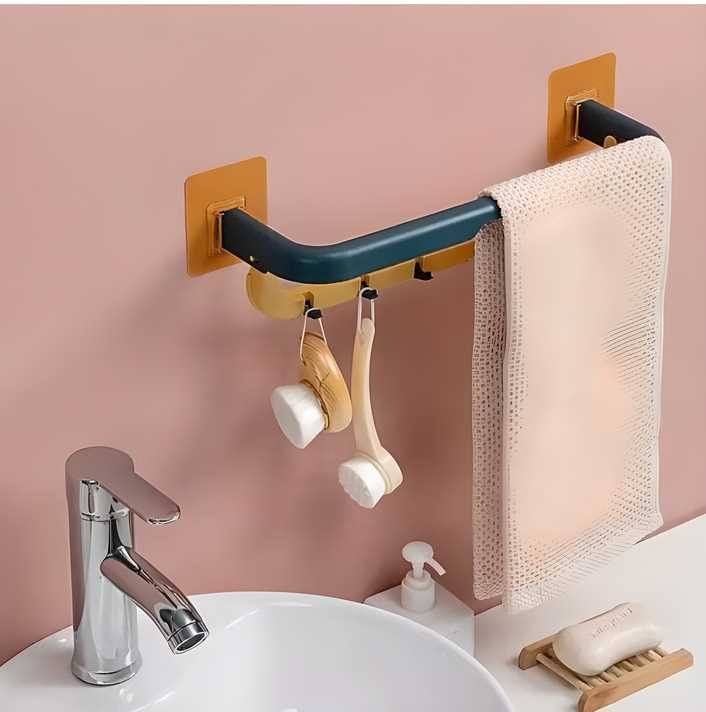 Double Layer Plastic Towel Rack with Hooks - Image 2