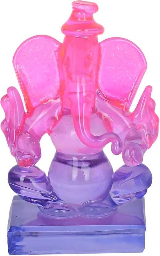 Crystal Ganesh Twin Side Face Car Dashboard Idols Showpiece 6.5 cm (Crystal, Multicolor)