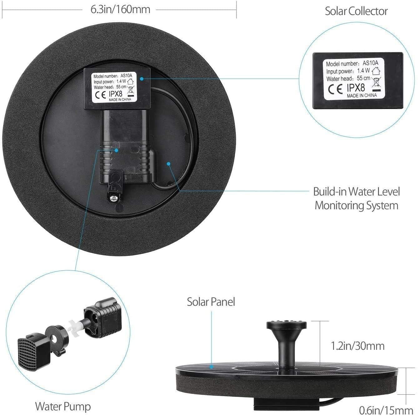 Fountain Solar Power Floating Water Pump for Pool Pond Garden and Patio Plants Round 7V 1.4W (Black) - Image 2