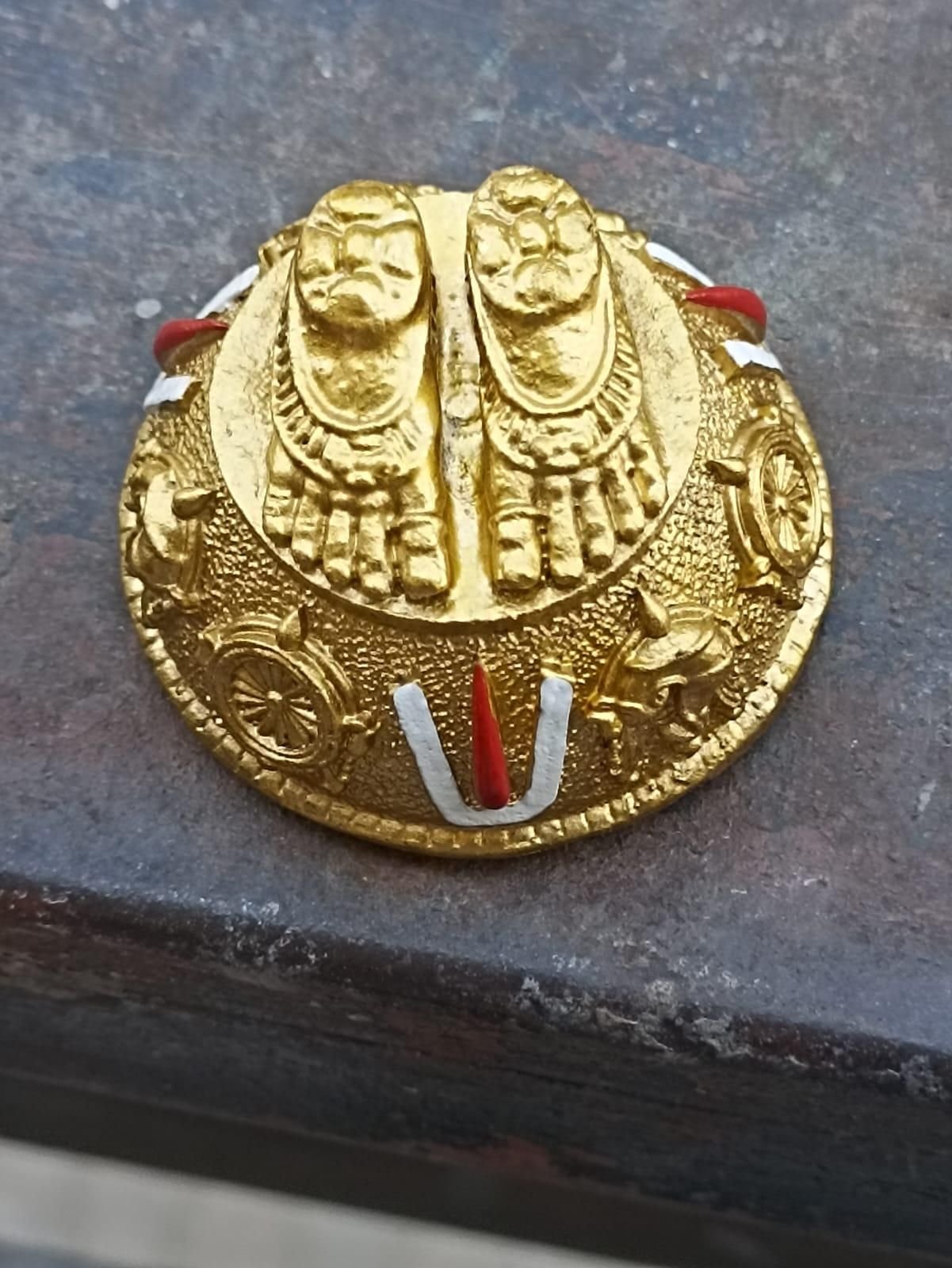 Gold Plated Antique Lord Balaji Charan Paduka - Image 2