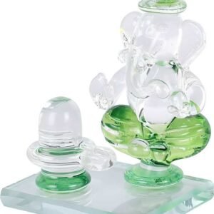 Crystal Ganesh Idol With Shivling Design Divine Car Dashboard Showpiece 6.5 Cm (Crystal, Green)