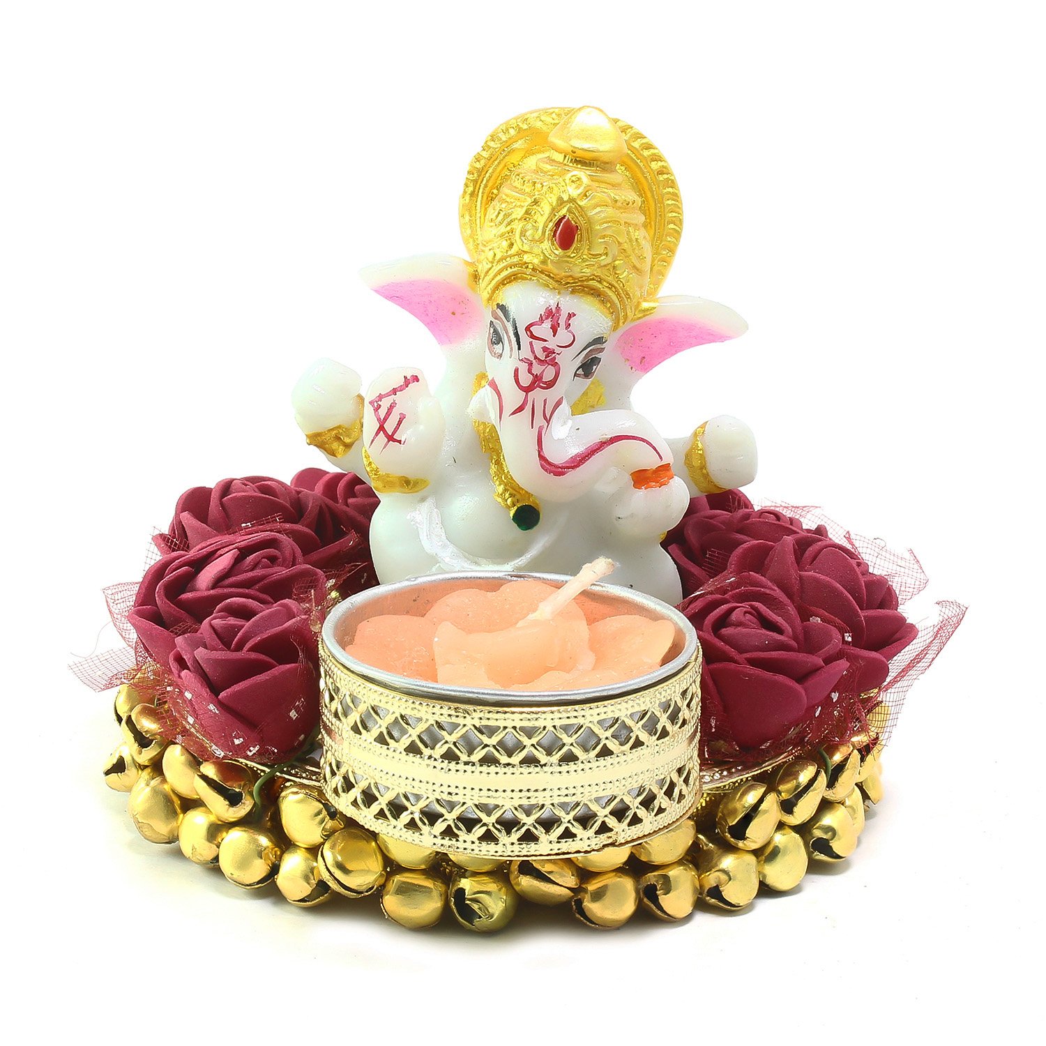 Ecraftindia Lord Ganesha Idol On Decorative Plate With Tea Light Holder - Image 2