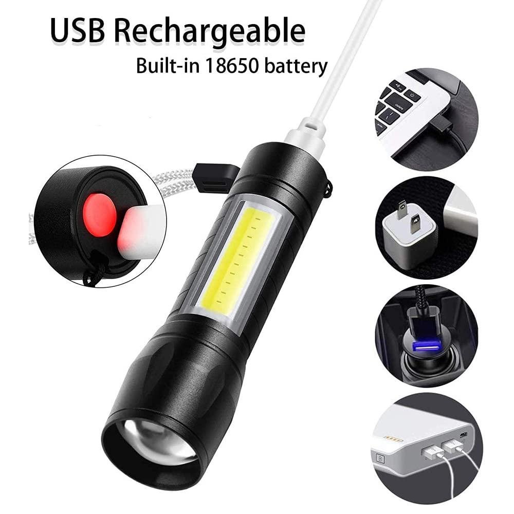Mini USB Rechargeable Torch Light Super Bright Pocket Mini Zoom COB USB Charging Torch Led Flashlight Waterproof Torch Lights Torch Light With 3 Modes Adjustable - Image 3