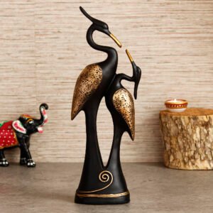 Ecraftindia Black Loving Swan Couple Handcrafted Polyresin Decorative Showpiece