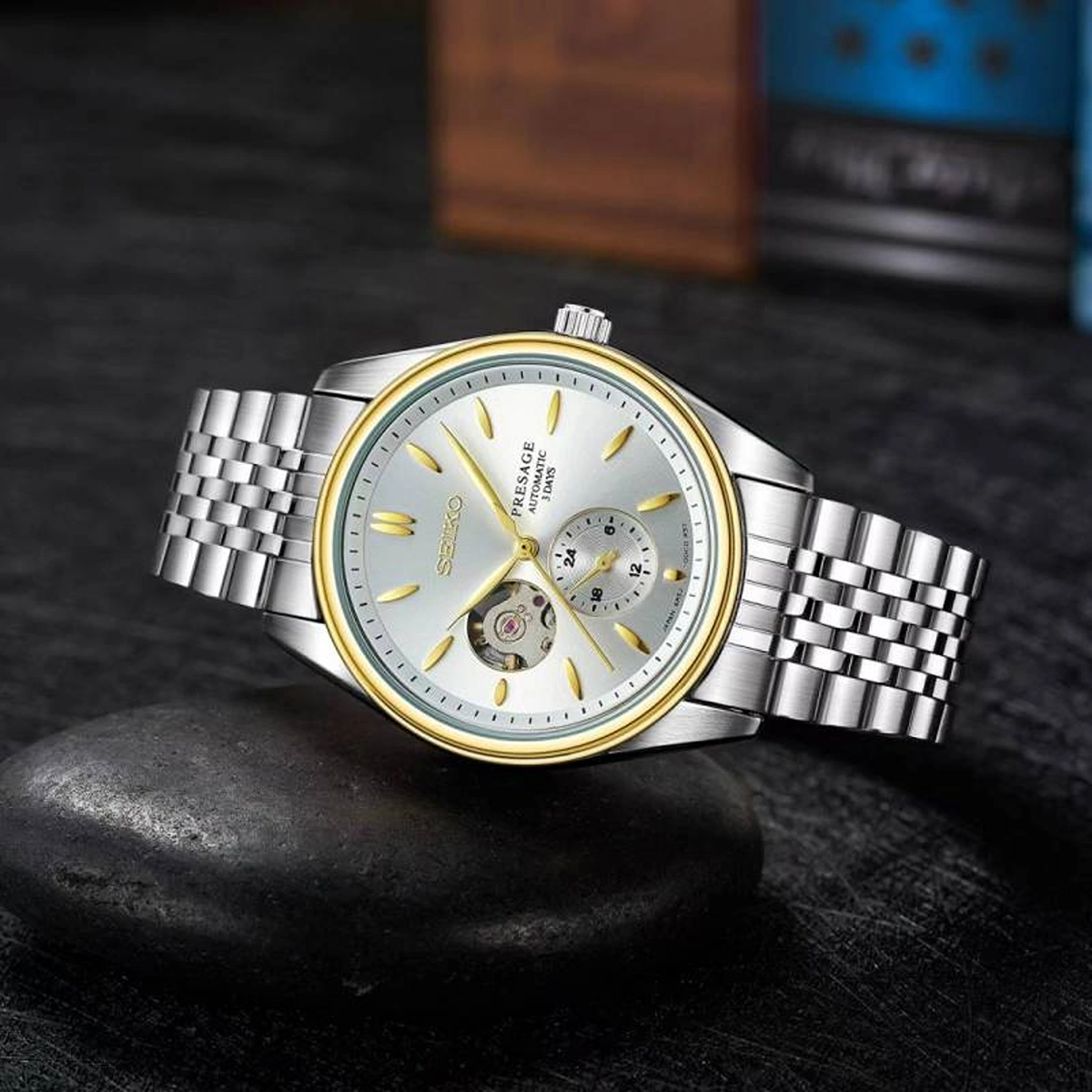 Stylish Seiko Presage Watch Automatic Silver Gold White For Men (SOS127) - Image 2