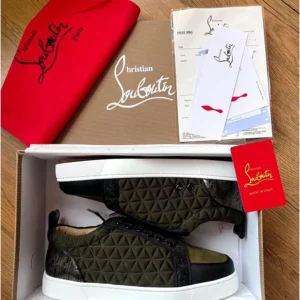 Christian Louboutin Spike Olive Sneaker For Men (LAB780)