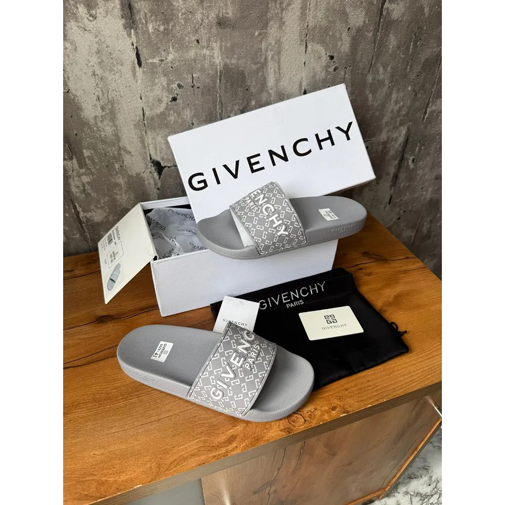 Givenchy Gray Logo Patch Monogrammed Sandals For Men (LAB887)