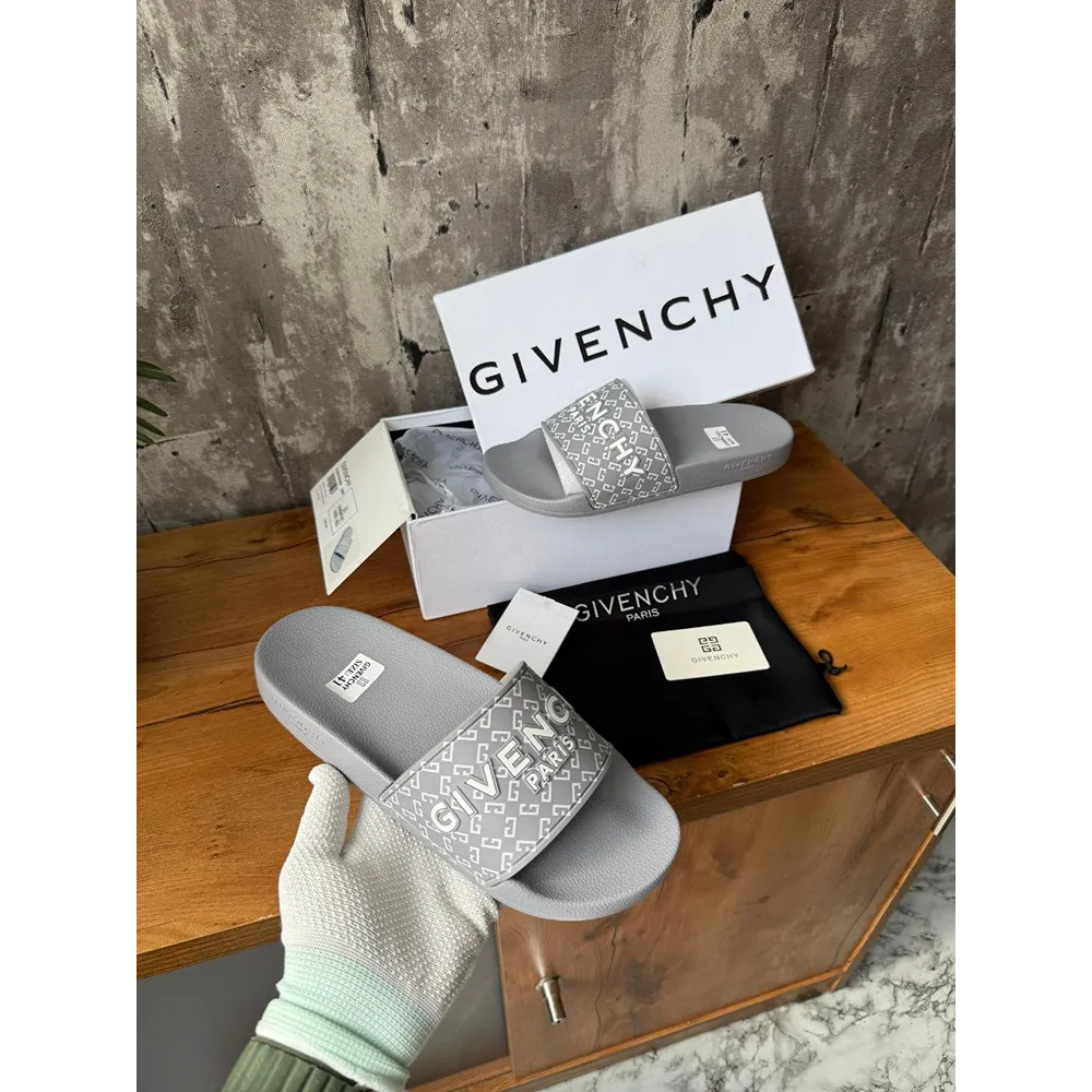 Givenchy Gray Logo Patch Monogrammed Sandals For Men (LAB887) - Image 2